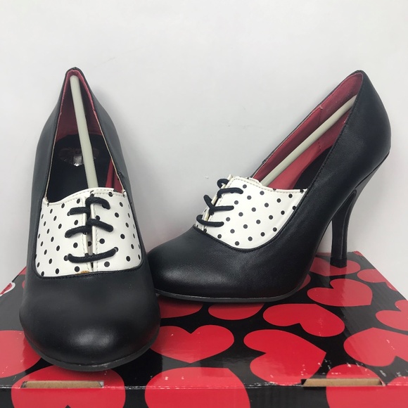 TUK Lace Up Polka Dot Heels NIB Rockbilly - Picture 3 of 6